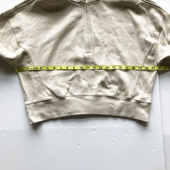 ABERCROMBIE Soft A&F Essential Sunday Half Zip Crop Tan Sweatshirt Womens Small - Picture 7 of 9